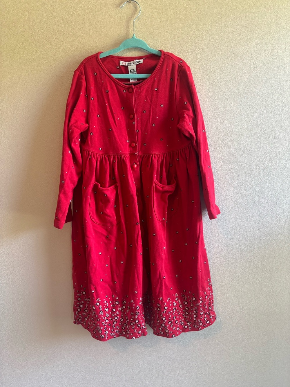 Y2K Red Long-Sleeve Girls' Casual Dress with Floral Hem